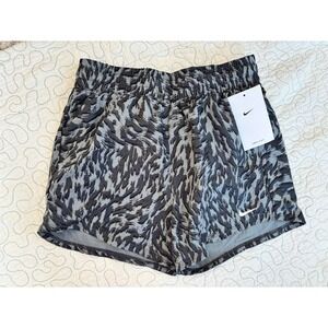 Nike One Dri-FIT Kids Size Medium Training Shorts Grey Black Abstract